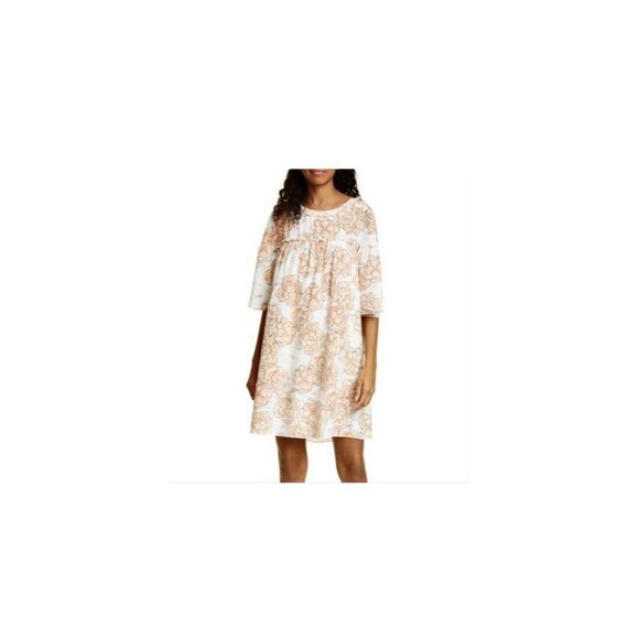 DYVNA Woman’s Floral Silk Dress Peach Orange White Pastel Watercolor‎ Shift SZ 4
